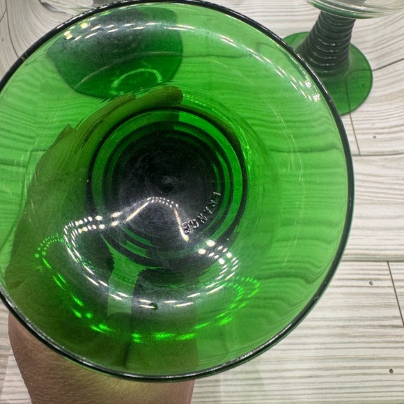 3 Vintage German Roemer Wine Glass Etched Grape Green Beehive Stem - Picture 3 of 8